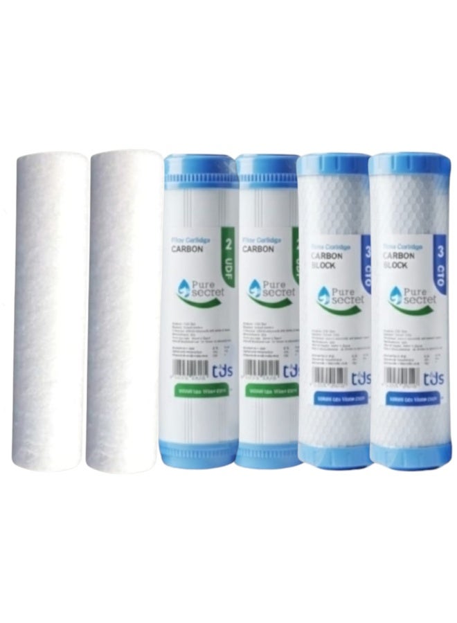 6-piece water filter cartridge set (Pure Secret  - Includes 2 first-stage cartridges, 2 second-stage cartridges, and 2 third-stage cartridges