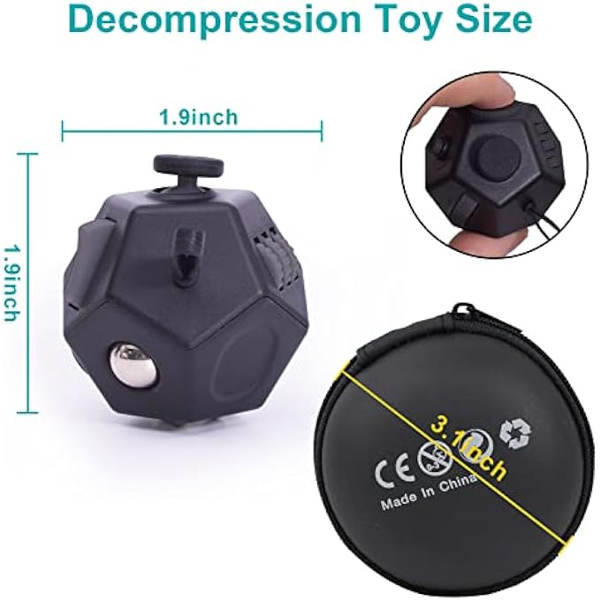 UOOEFUN Mini Fidget Toys, Cool Black 12 Sided Fidgets Toy Cubes for Kids Adults with Anxiety ADHD Autism and Relief Stress (Pure Black) - Image 2
