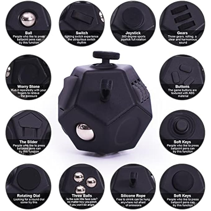 UOOEFUN Mini Fidget Toys, Cool Black 12 Sided Fidgets Toy Cubes for Kids Adults with Anxiety ADHD Autism and Relief Stress (Pure Black) - Image 3