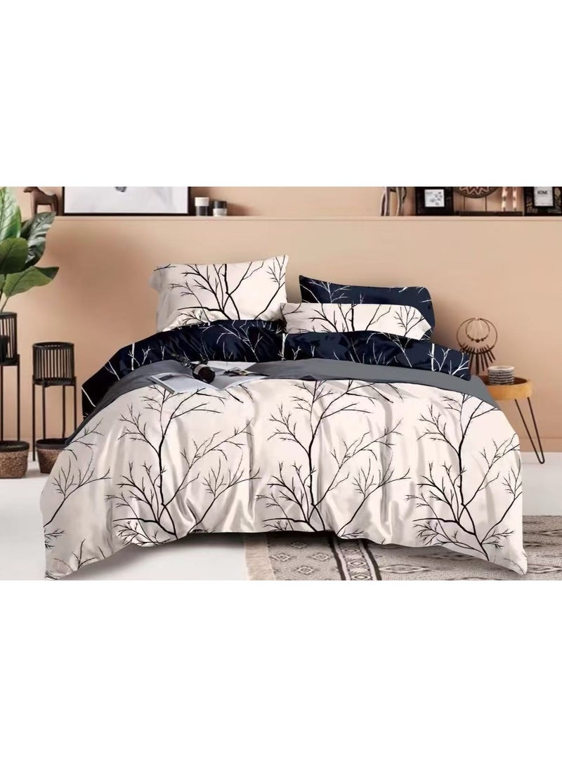 طقم ملاءة سرير فاخرة مقاس كينج مكون من 6 قطع - غطاء لحاف بكثافة 250 خيطًا، يتضمن ملاءة واحدة مثبتة 200 × 200 سم + 25 سم، وغطاء لحاف واحد 220 × 240 سم، و4 أكياس وسائد 50 × 75 سم