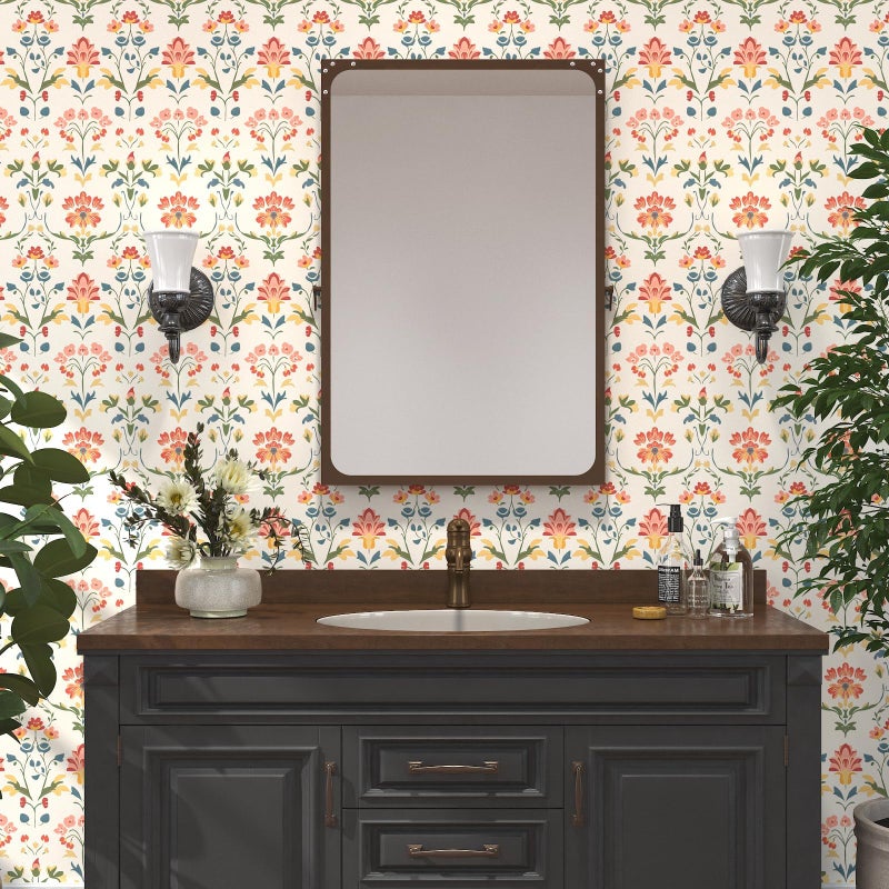 VOLEAAR Extra Long Vintage Floral Wallpaper Beige, 17.5In x 393In Self-Adhesive Removable Boho Contact Paper for Nursery, Bedroom, Bathroom, Cubicle, Modern Waterproof Wall Decor for Office Spaces - Image 4