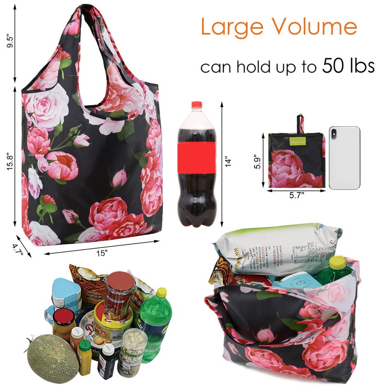 BeeGreen BeeGreen Floral Foldable Grocery Reusable Bags Large Shopping Tote for Groceries Cute Holiday Bags Cloth Bags With Handles Gift Bags Groceries Tote bag Bulk Polyester Bags Heavy Duty - Image 2