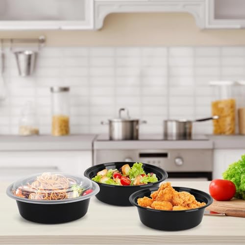 V4L Black Round Food Storage Containers with Lids | Reusable Microwave Safe Takeaway Boxes for Kitchen, Home & Food Delivery | Stackable (500 ml, Pack of 15) - Image 3