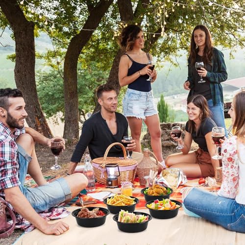 V4L Black Round Food Storage Containers with Lids | Reusable Microwave Safe Takeaway Boxes for Kitchen, Home & Food Delivery | Stackable (500 ml, Pack of 15) - Image 4