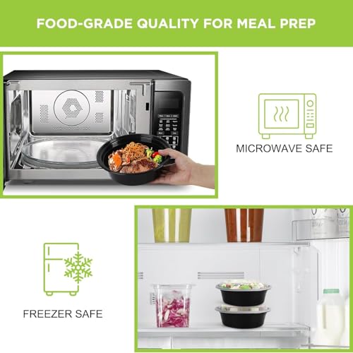 V4L Black Round Food Storage Containers with Lids | Reusable Microwave Safe Takeaway Boxes for Kitchen, Home & Food Delivery | Stackable (500 ml, Pack of 15) - Image 2