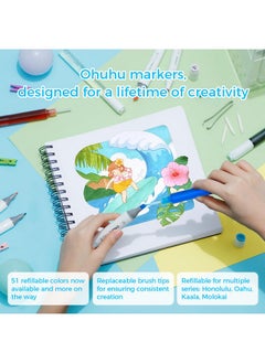 Ohuhu Ohuhu Alcohol Markers Brush Tip: 48-Color Double Tipped Art Marker Set for Artist Adults Coloring Illustrations -Honolulu -Brush & Chisel -Refillable  - Image 3