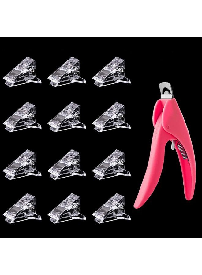 Benbeno 12Pcs Nail Tips Clip for Quick Building Polygel Nail Forms Nail Clips for Polygel Finger Nail Extension UV LED Builder Clamps Manicure Nail Art Tool with 1Pcs False Nail Tip Trimmer - Image 1
