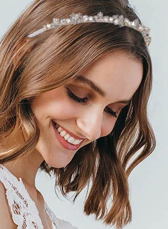 Urieo Thin Rhinestone Headband Bling Crystal Head Bands Diamond Hairband Vintage Parties Hair Accessory for Women (Gray) - Image 5