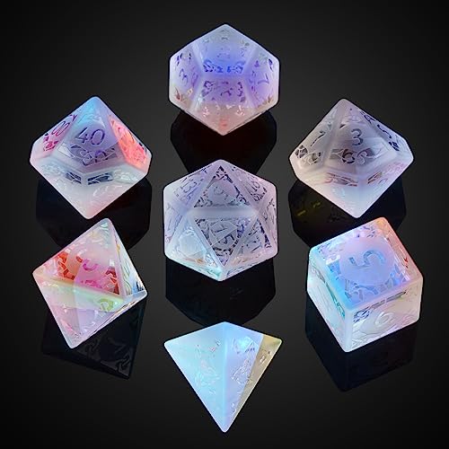 UDIXI Prism Glass Dice Set 7PCS Frosted Rainbow Glass Dice for RPG Tabletop Games Sandblasted Prism - Image 5
