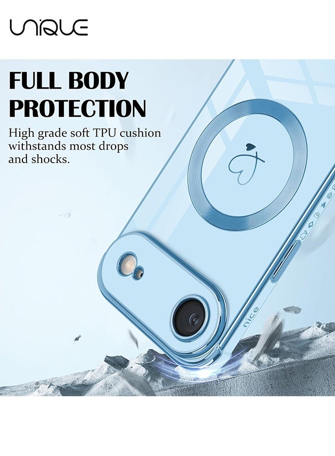 يونيك متوافق مع حافظة iPhone 17 Air [متوافق مع MagSafe] - تصميم قلب حب لطيف - غطاء ناعم من TPU مقاوم للصدمات مع حماية للكاميرا لهاتف iPhone 17 Air - أزرق - Image 2