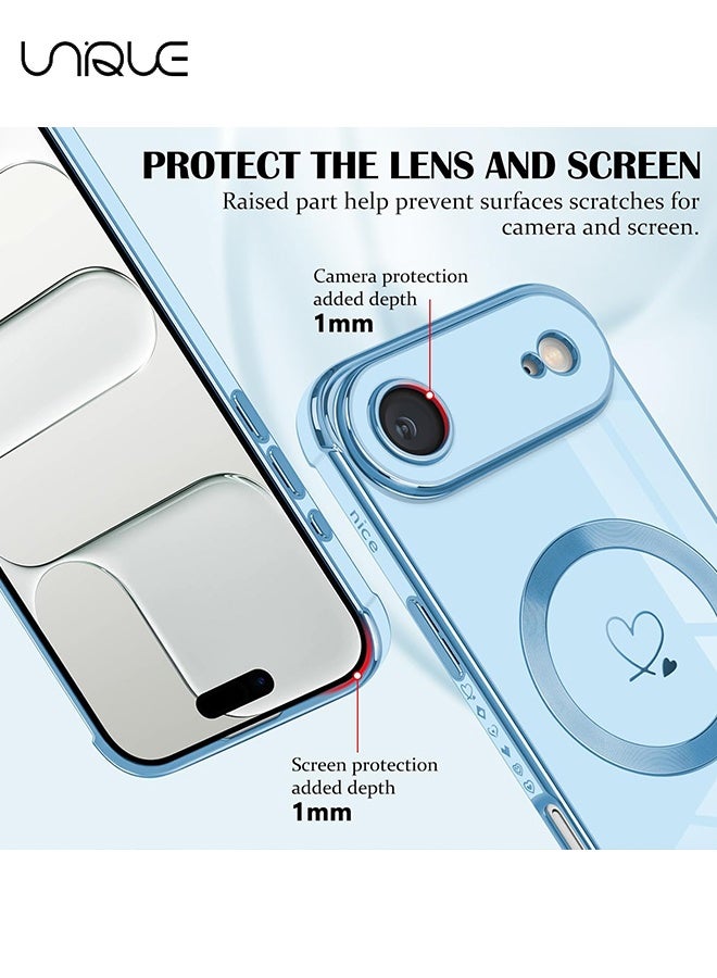 يونيك متوافق مع حافظة iPhone 17 Air [متوافق مع MagSafe] - تصميم قلب حب لطيف - غطاء ناعم من TPU مقاوم للصدمات مع حماية للكاميرا لهاتف iPhone 17 Air - أزرق - Image 3