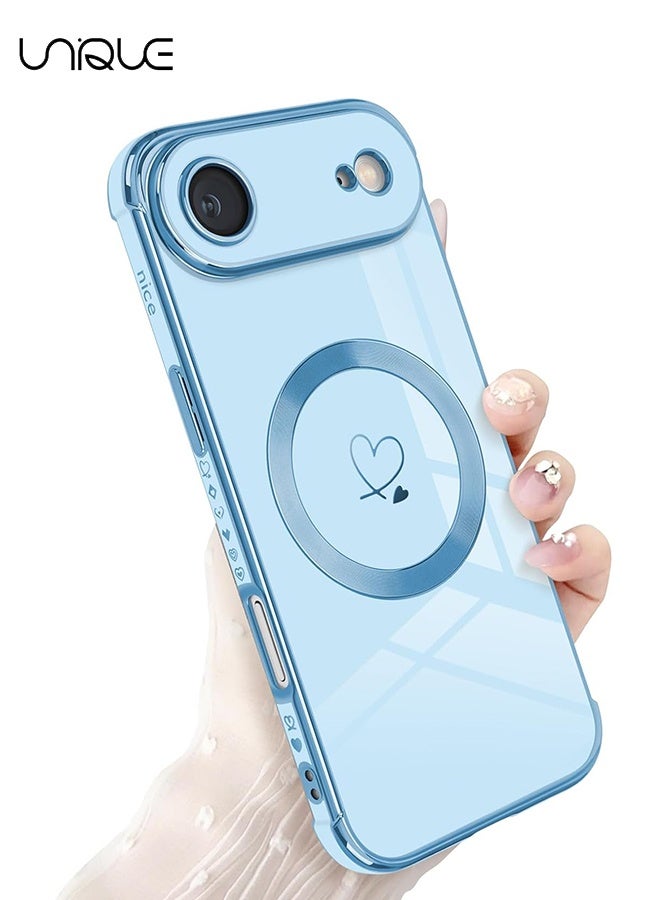 يونيك متوافق مع حافظة iPhone 17 Air [متوافق مع MagSafe] - تصميم قلب حب لطيف - غطاء ناعم من TPU مقاوم للصدمات مع حماية للكاميرا لهاتف iPhone 17 Air - أزرق - Image 1