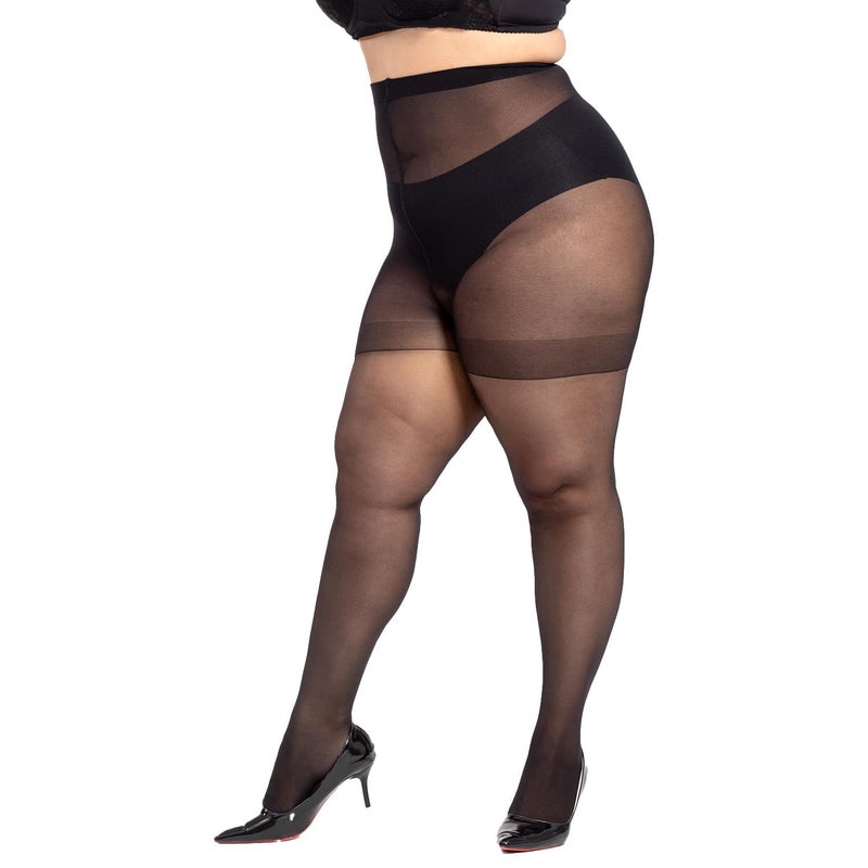 LADYFAN 3 Pairs Plus Size Womenâ€™s Sheer Tights 20D High Waist Control Top Pantyhose with Reinforced Toes - Image 5
