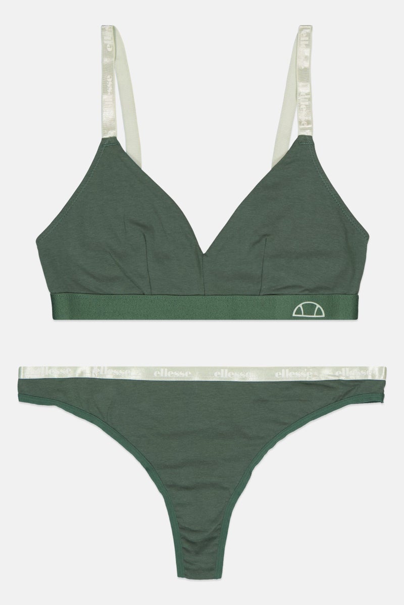 Ellesse Women 2 Pieces Brand Logo Non Padded Bralette And Thong Set, Green - Image 1