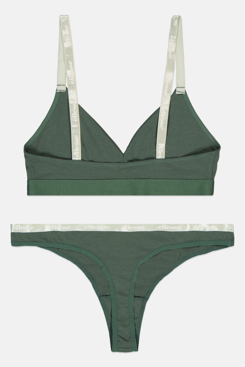 Ellesse Women 2 Pieces Brand Logo Non Padded Bralette And Thong Set, Green - Image 2