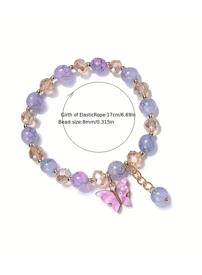 Goolsky Creative Trendy Cute Elastic Beaded Butterfly Pendant Bracelet Decorative Accessories For Holiday Party Jewelry Gift For Girls - Image 2