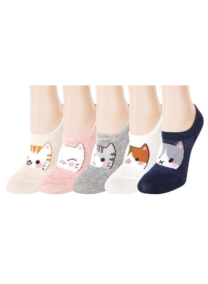 DUNISO 5 Pairs Women Fun Animal No Show Socks Non Slip Girls Cute Cat Short Socks Novelty Colorful Patterned Low Cut Socks Colourful Socks - Image 2