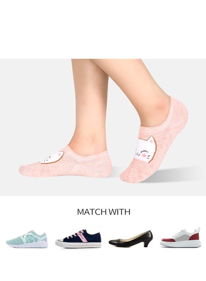 DUNISO 5 Pairs Women Fun Animal No Show Socks Non Slip Girls Cute Cat Short Socks Novelty Colorful Patterned Low Cut Socks Colourful Socks - Image 3