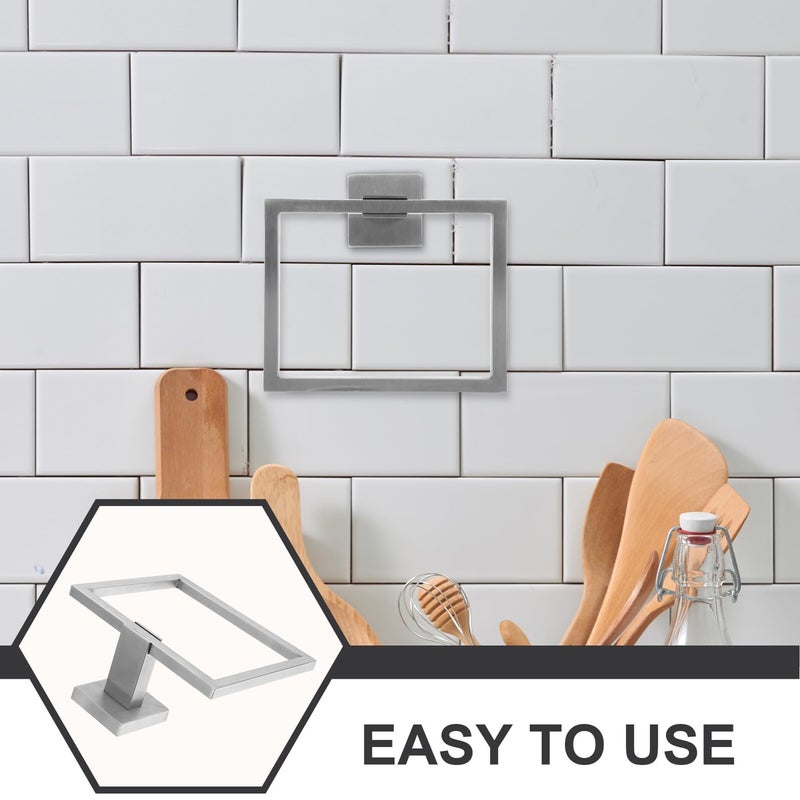 Stainless Steel Brushed Square Towel Ring Wall Mounted Holder For Bathroom - Image 4