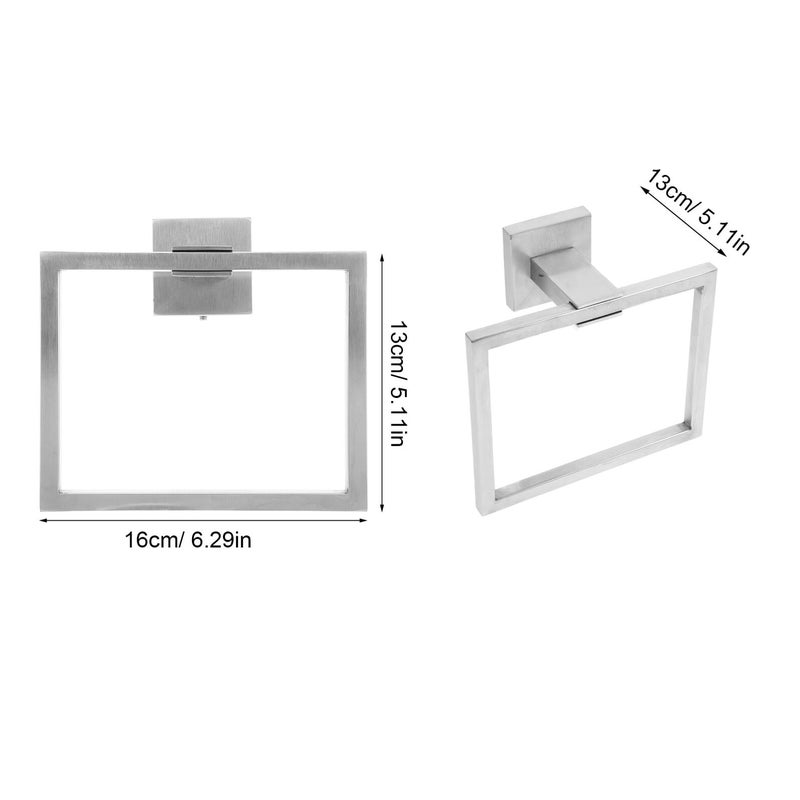 Stainless Steel Brushed Square Towel Ring Wall Mounted Holder For Bathroom - Image 3