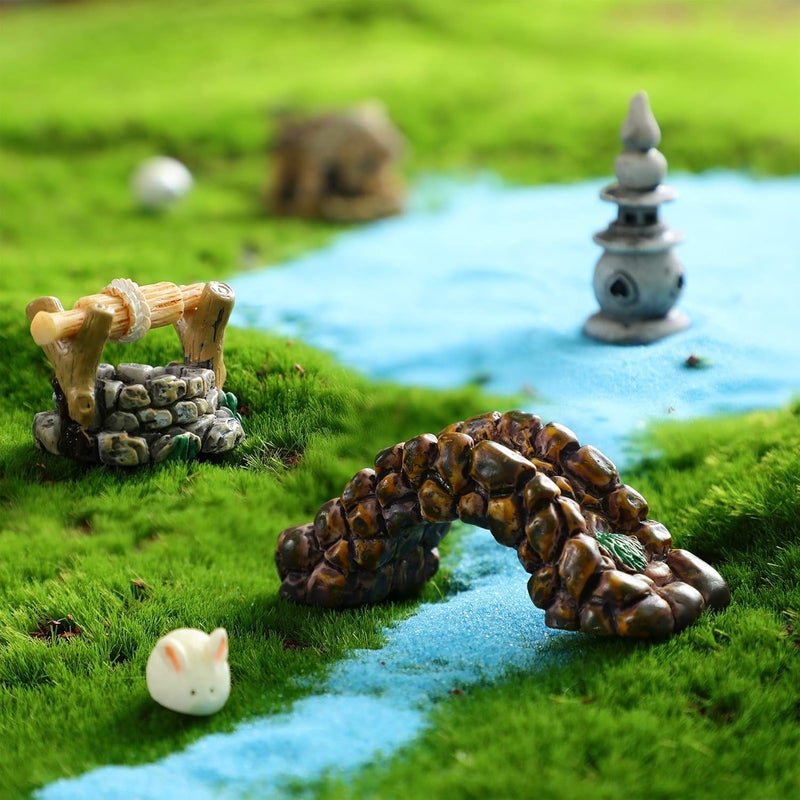Jetec 12 Pcs Garden Accessories Miniature Bridge Mini Lighthouse Water Well Bridge Figurines Pond Lawn Ornament Figurines for DIY Craft Garden Decor(Classic Style) - Image 4