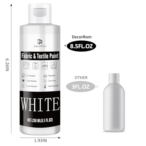 DecorRom White Fabric Paint - 8.5 oz Permanent, Non-Toxic Textile Paint for Clothes, DIY Fabric Painting on T-shirts, Shoes, Leather, Jeans, Bags, Canvas - Image 2