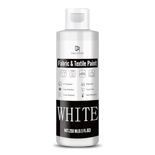 DecorRom White Fabric Paint - 8.5 oz Permanent, Non-Toxic Textile Paint for Clothes, DIY Fabric Painting on T-shirts, Shoes, Leather, Jeans, Bags, Canvas - Image 1