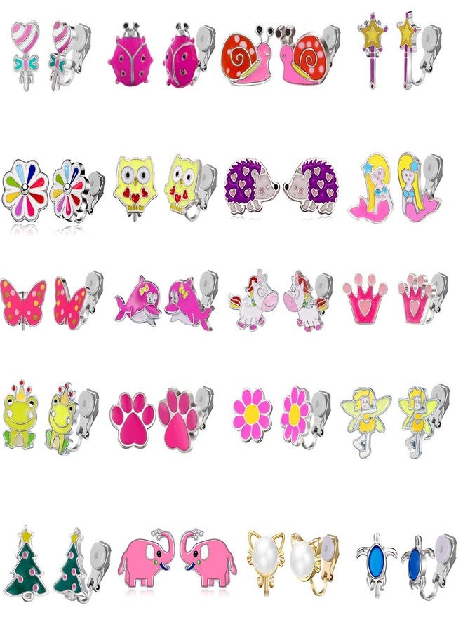 SYNLIN 20 Pairs Clip on Earrings Pack - Cute Animal Designs, Non-Pierced for women with No Ear Holes,Cute Animal Clipon Earrings Pack (#5 Pink Series) - Image 1