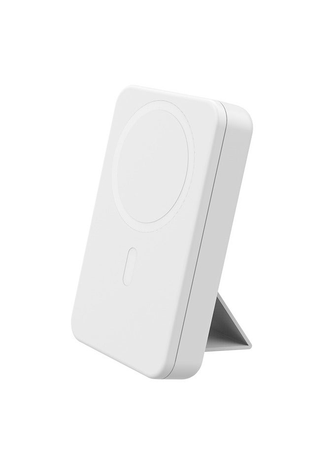 WST 10000mAh Wireless Magnetic Fast Charging Powerbank, Intelligent Digital Display, Integrated Stand, 2 Built-in-cables (1TypeC & 1Lightning), Other than Wireless -- 3Inputs & 4Outputs Ports for Charging - White  - Image 1
