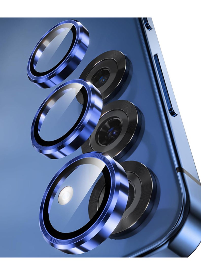 Theodor Samsung Galaxy S25 Plus 3 Pcs Camera Lens Protector With 9H Tempered HD Glass Camera Cover Anti Scratch Aluminum Alloy Camera Ring, Blue - Image 1