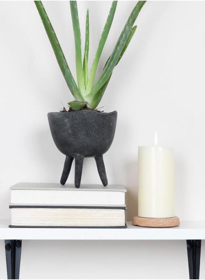 Creative Co-op Creative Co-Op Boho Terracotta Footed Planter, Matte Black  - Image 1