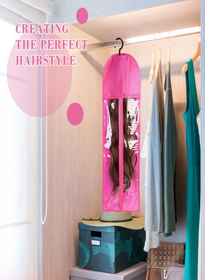 WXJ13 4-in-1 Wig Storage Solution - Extra Long Wig Hanger & Bags (31.5 Inch, Rose Red) - Image 3