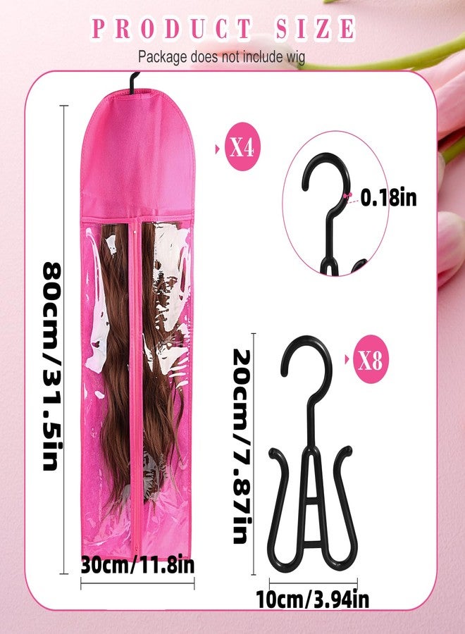 WXJ13 4-in-1 Wig Storage Solution - Extra Long Wig Hanger & Bags (31.5 Inch, Rose Red) - Image 2