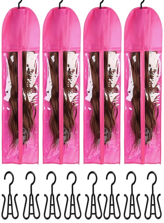 WXJ13 4-in-1 Wig Storage Solution - Extra Long Wig Hanger & Bags (31.5 Inch, Rose Red) - Image 1