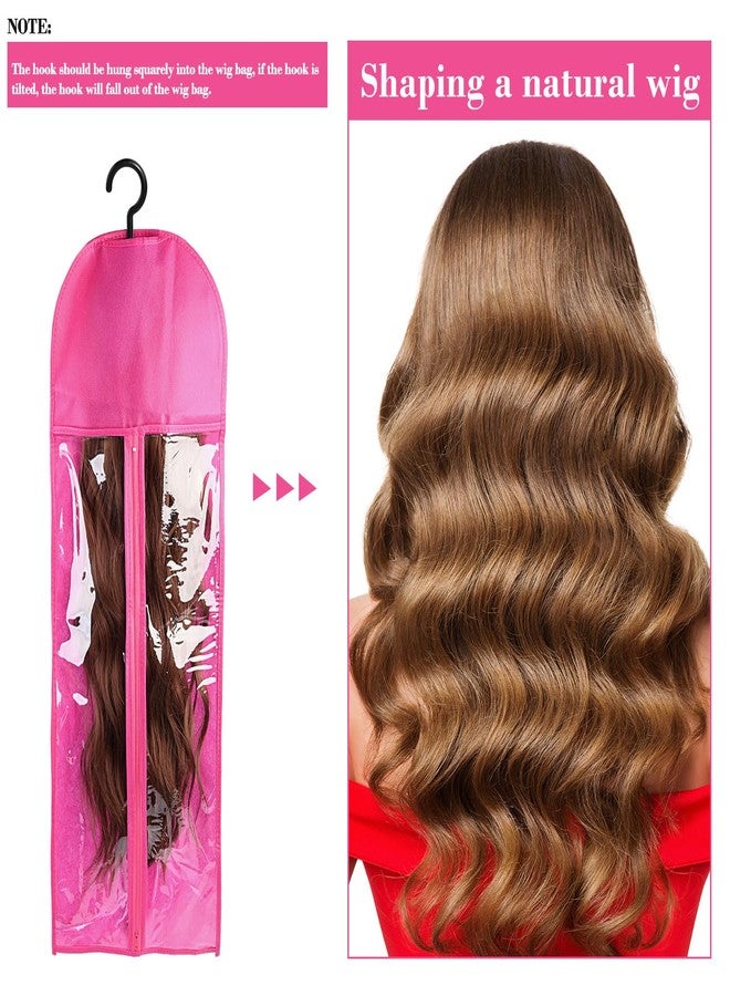 WXJ13 4-in-1 Wig Storage Solution - Extra Long Wig Hanger & Bags (31.5 Inch, Rose Red) - Image 5