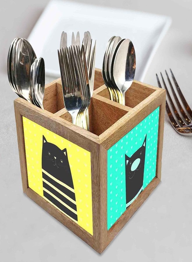 Nutcase Wooden Cutlery Stand Holder Silverware Caddy Spoons Forks Knives Organizer for Dining Table & Kitchen -Made in India-Spoons NOT Included - Blue Dog - Image 2