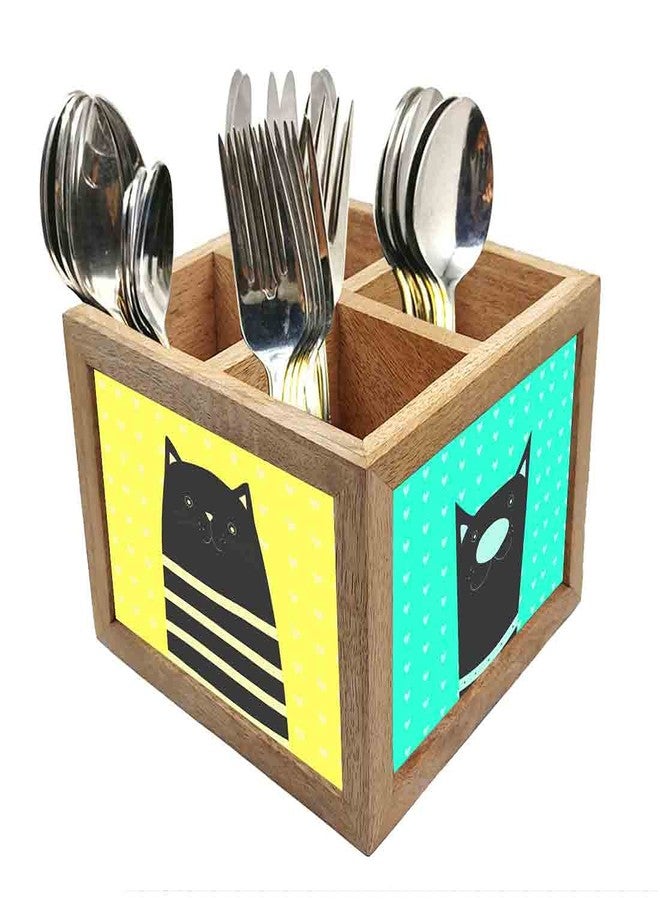 Nutcase Wooden Cutlery Stand Holder Silverware Caddy Spoons Forks Knives Organizer for Dining Table & Kitchen -Made in India-Spoons NOT Included - Blue Dog - Image 1