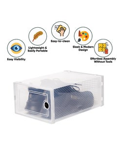 BLOOMING TIME 12 Pack Plastic Stackable Shoe Box Organizer, Clear Flodable Shoe Storage Box(white)  - Image 4