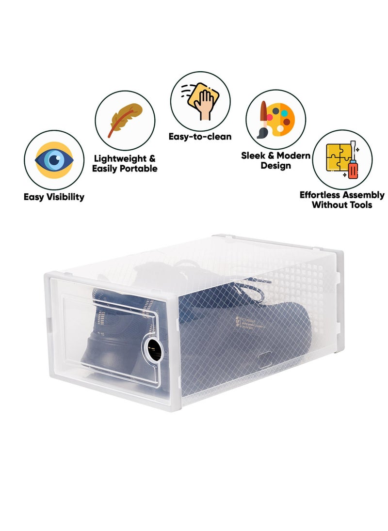 BLOOMING TIME 12 Pack Plastic Stackable Shoe Box Organizer, Clear Flodable Shoe Storage Box(white)  - Image 4