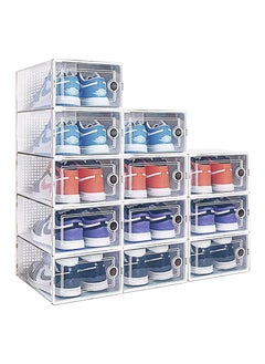 BLOOMING TIME 12 Pack Plastic Stackable Shoe Box Organizer, Clear Flodable Shoe Storage Box(white)  - Image 1
