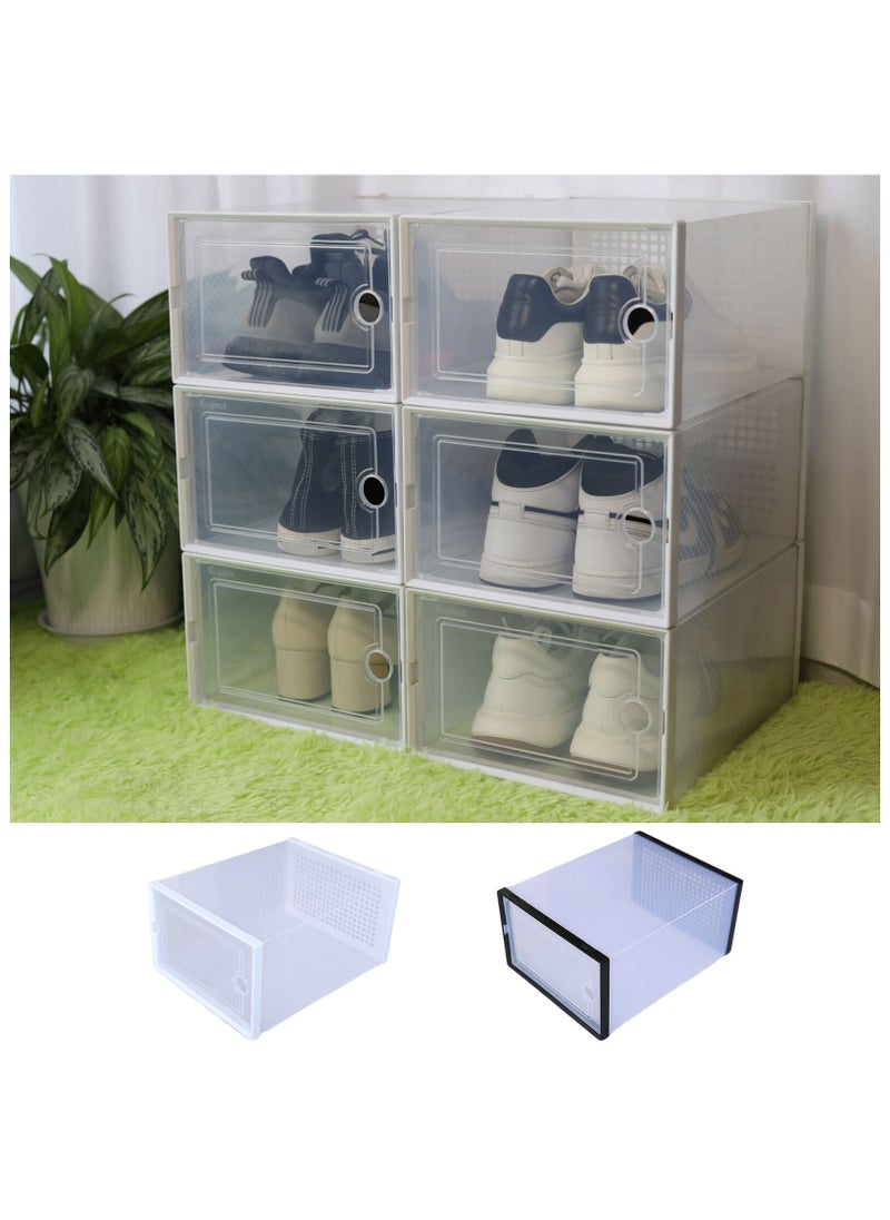 BLOOMING TIME 12 Pack Plastic Stackable Shoe Box Organizer, Clear Flodable Shoe Storage Box(white)  - Image 5