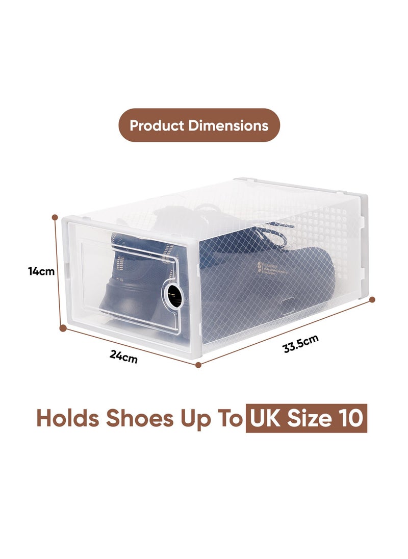 BLOOMING TIME 12 Pack Plastic Stackable Shoe Box Organizer, Clear Flodable Shoe Storage Box(white)  - Image 2