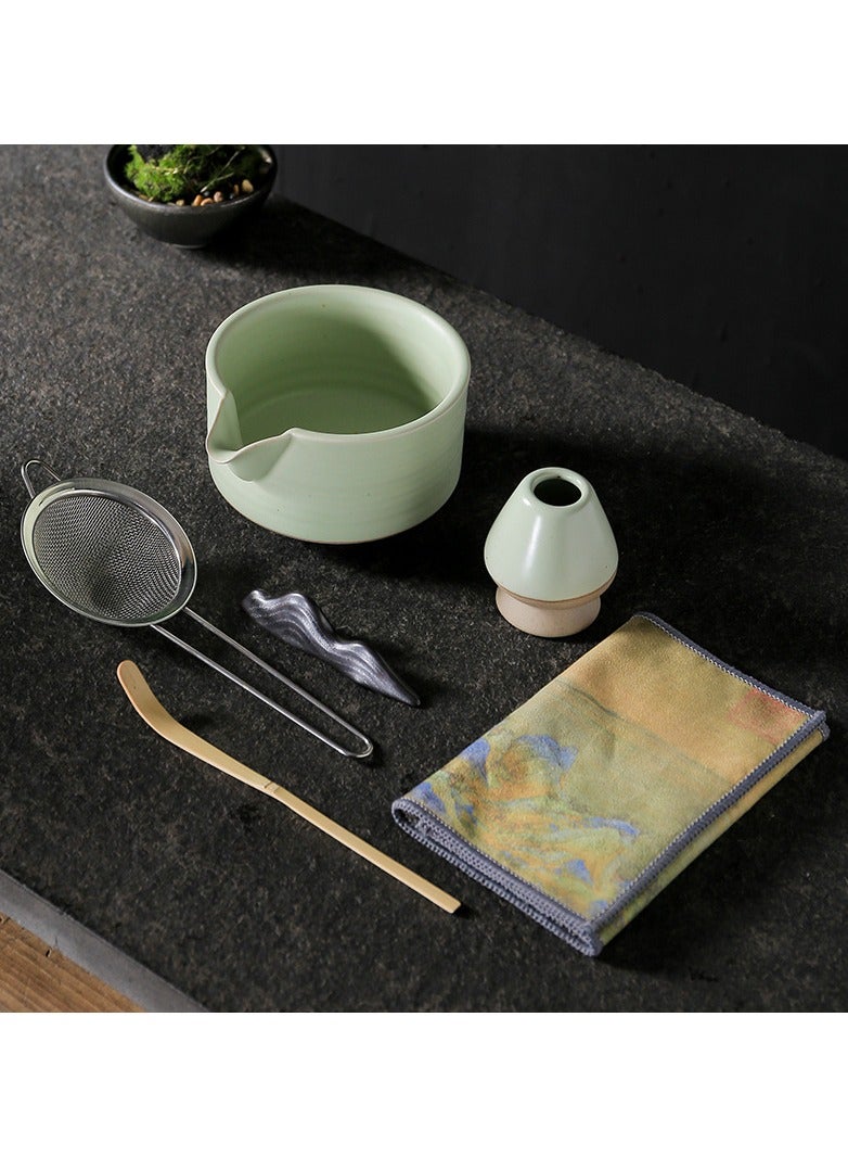 هاي هيلوك طقم شاي ماتشا الأخضر 7 قطع، مجموعة خفق ماتشا، تتضمن وعاء ماتشا، خفق ماتشا الخيزران، مغرفة، حامل خفق، منخل شاي من الفولاذ المقاوم للصدأ، مجموعة صنع الشاي - Image 2