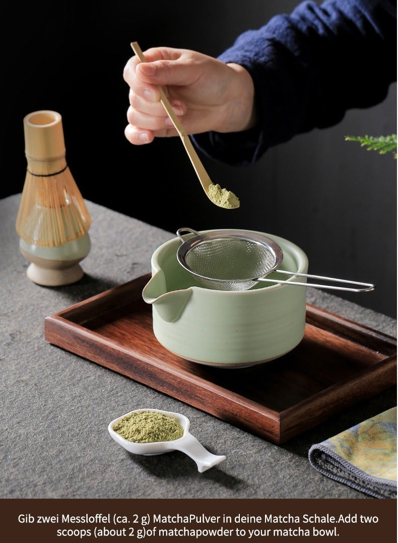 هاي هيلوك طقم شاي ماتشا الأخضر 7 قطع، مجموعة خفق ماتشا، تتضمن وعاء ماتشا، خفق ماتشا الخيزران، مغرفة، حامل خفق، منخل شاي من الفولاذ المقاوم للصدأ، مجموعة صنع الشاي - Image 4