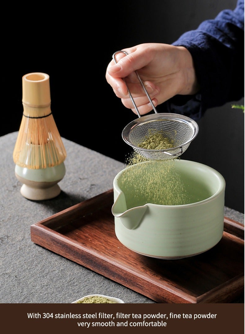 هاي هيلوك طقم شاي ماتشا الأخضر 7 قطع، مجموعة خفق ماتشا، تتضمن وعاء ماتشا، خفق ماتشا الخيزران، مغرفة، حامل خفق، منخل شاي من الفولاذ المقاوم للصدأ، مجموعة صنع الشاي - Image 5