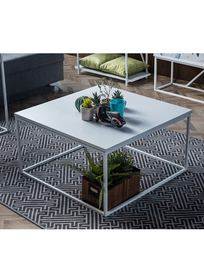 Home Canvas طاولة قهوة مربعة زين منزلية للطاولة المركزية لغرفة المعيشة وغرفة الدراسة بيضاء - Image 2