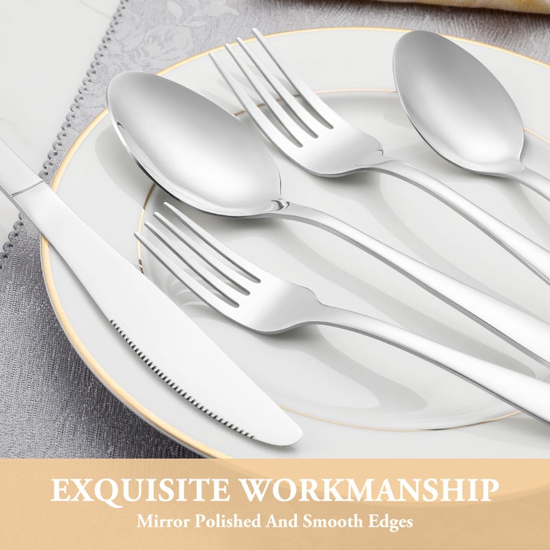 MUTNITT 30 Piece Silverware Set Service for 6,Premium Stainless Steel Flatware Set,Mirror Polished Cutlery Utensil Set,Durable Home Kitchen Eating Tableware Set,Include Fork Knife Spoon Set,Dishwasher Safe - Image 4