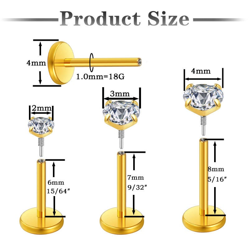 Gotumo 18G Flat Back Earrings Stud Nose Ring Titanium Internal Thread Tragus Labret Cartilage Lip Medusa Conch Body Piercing Jewelry Nose Stud Hypoallergenic for Women Men(Gold S) - Image 2