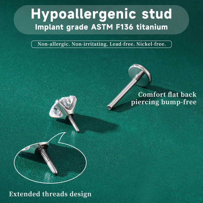 Gotumo 18G Flat Back Earrings Stud Nose Ring Titanium Internal Thread Tragus Labret Cartilage Lip Medusa Conch Body Piercing Jewelry Nose Stud Hypoallergenic for Women Men(Gold S) - Image 5