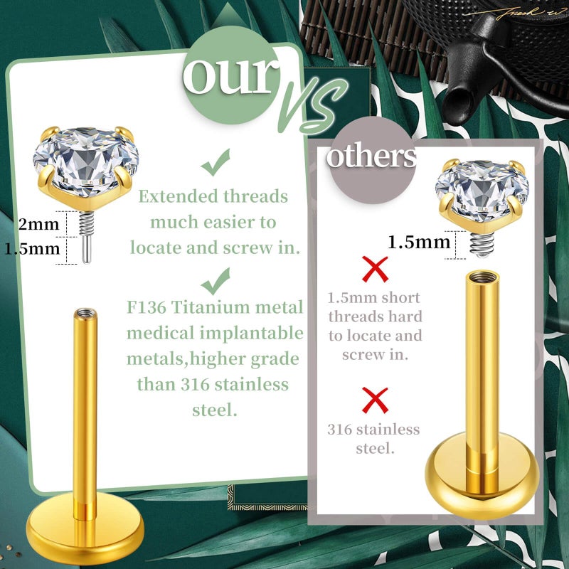 Gotumo 18G Flat Back Earrings Stud Nose Ring Titanium Internal Thread Tragus Labret Cartilage Lip Medusa Conch Body Piercing Jewelry Nose Stud Hypoallergenic for Women Men(Gold S) - Image 3